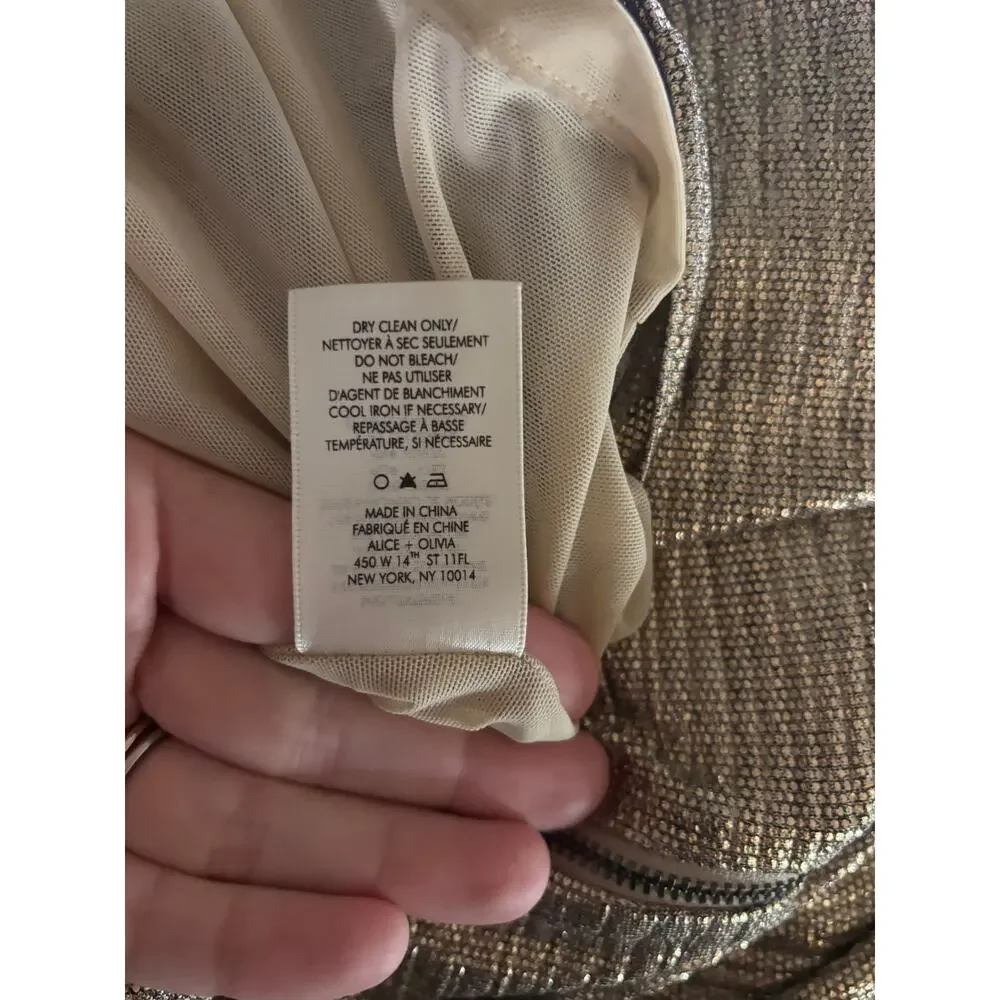 Alice + Olivia Delora Metallic Gold Dress Size 8
